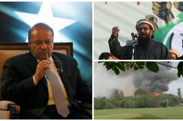 File photo of Pakistan Prime Minister Nawaz Sharif, Jammat-ud-dawaa chief Hafiz Saeed, and the Uri base camp attack (L-R)