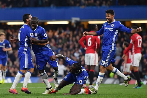 Chelsea players celebrating a goal against Manchester United. (Getty Images)