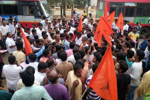 File photo of RSS activists protesting against marking the birth anniversary of Tipu Sultan.