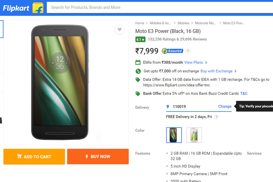 Moto E3 Power Now Available For Rs 999 on Flipkart Under Exchange