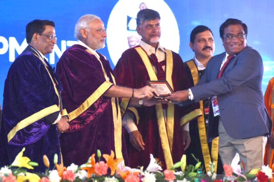 Hyderabad University Vice-Chancellor Prof Appa Rao Podile receives award from Prime Minister Narendra Modi at the inaugural session of the 104th annual meeting of Indian Science Congress Association (ISCA) at Tirupati on Tuesday. Hyderabad University Vice-Chancellor Prof Appa Rao Podile receives award from Prime Minister Narendra Modi at the inaugural session of the 104th annual meeting of Indian Science Congress Association (ISCA) at Tirupati on Tuesday.