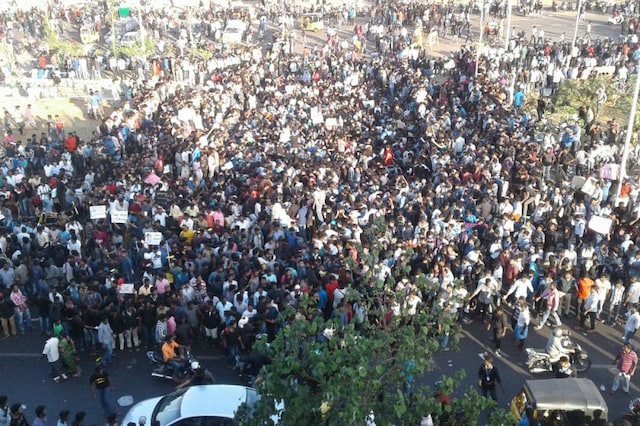A top view of the protests around Marina beach in Chennai in support of Jallikattu on Jan 18, 2017.