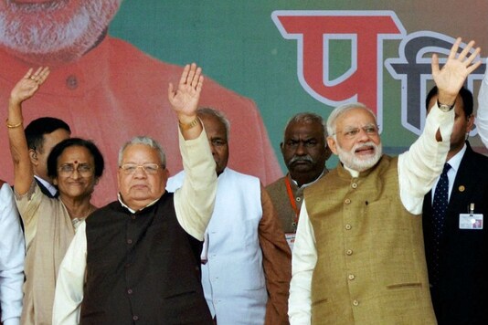 File image of Prime Minister Narendra Modi along with Union minister Kalraj Mishra, Yogi Adityanath, Kehav Prasad Maurya, Rita Bahuguna Joshi and other BJP leaders at BJP's Parivartan Rally in Kushinagar in Uttar Pradesh. (Photo: PTI) File image of Prime Minister Narendra Modi along with Union minister Kalraj Mishra, Yogi Adityanath, Kehav Prasad Maurya, Rita Bahuguna Joshi and other BJP leaders at BJP's Parivartan Rally in Kushinagar in Uttar Pradesh. (Photo: PTI)