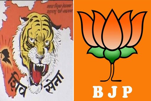 Party symbols of Shiv Sena (left) and BJP. (File photo)