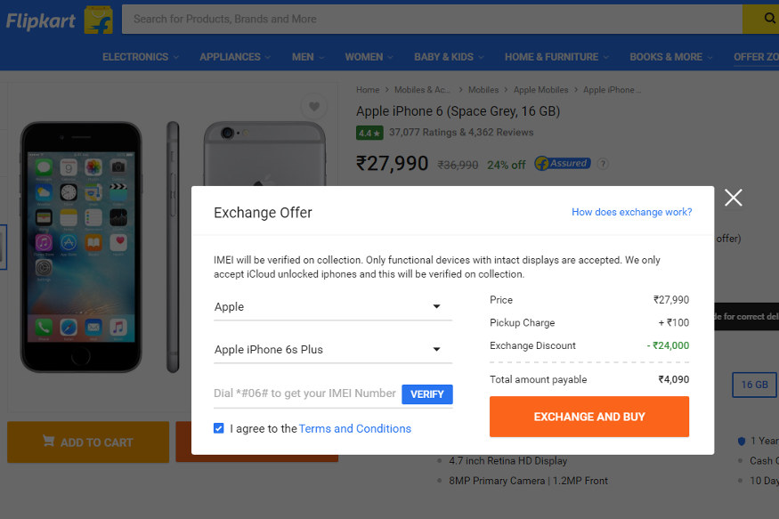 Apple Iphone 6 Selling For As Low As Rs 3 990 On Flipkart Under New Exchange Offer