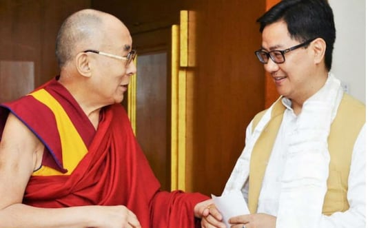 Seen here is Minister of state for HOme Kiren Rijiju welcoming His Holiness the Dalai Lama. Seen here is Minister of state for HOme Kiren Rijiju welcoming His Holiness the Dalai Lama.