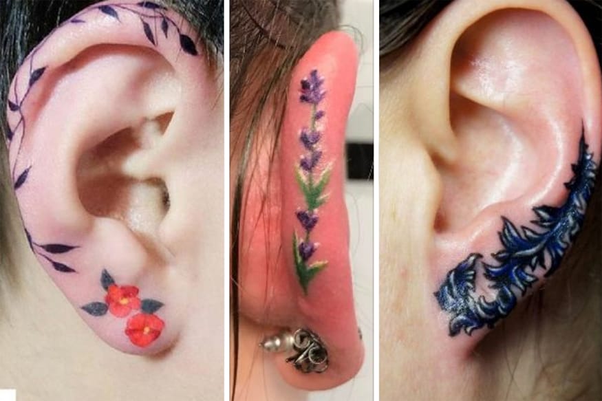 Small flower tattoo on the right ear.
