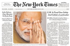The world media's eyes were on India on May 16, 2014. A snapshot of how newspapers around the world covered the news of Narendra Modi and BJP’s emphatic victory in the elections to the 16th Lok Sabha. (Image: Front page of <I>New York Times</I>, New York, USA) The world media's eyes were on India on May 16, 2014. A snapshot of how newspapers around the world covered the news of Narendra Modi and BJP’s emphatic victory in the elections to the 16th Lok Sabha. (Image: Front page of <I>New York Times</I>, New York, USA)