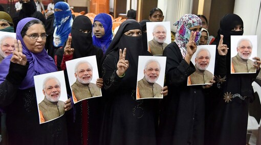 Hyderabad: Muslim women celebrating the Supreme Court's judgment on 'triple talaq' at BJP office in Hyderabad on Wednesday. (Image: PTI)