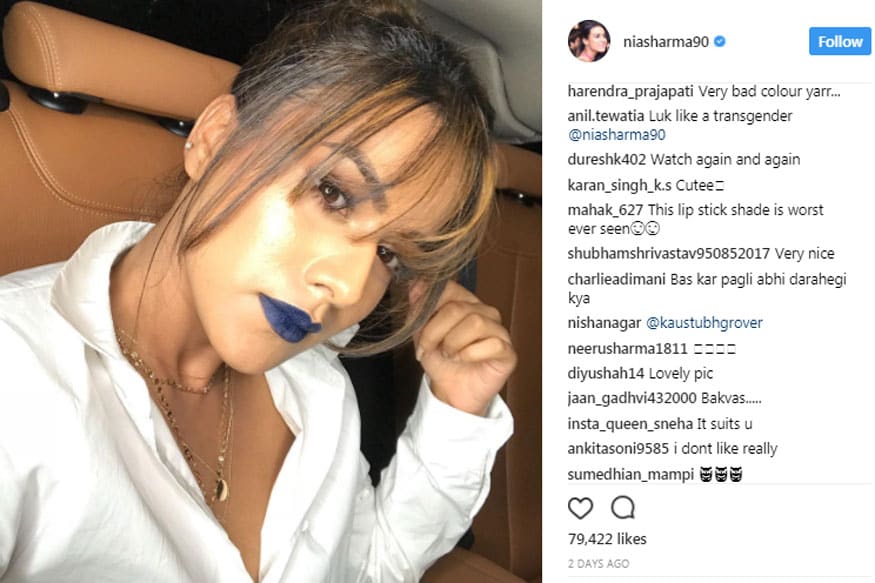 Blue Lipstick Porn - Trollers Take a Dig at Nia Sharma For Sporting Violet Lips ...