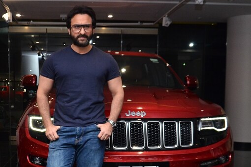 Actor Saif Ali Khan with his new set of wheels – the Jeep Grand Cherokee SRT at Landmark Jeep. (Image: Jeep)