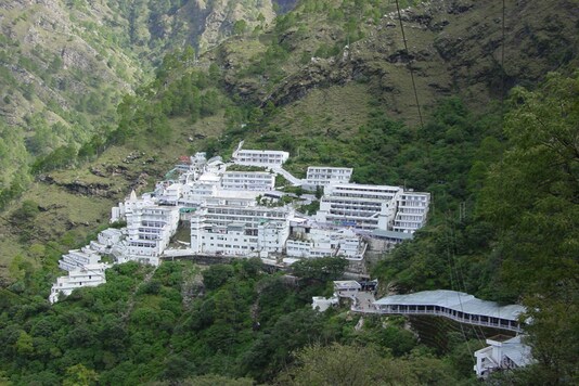 An aerial view of the Vaishno Devi shrine in Jammu and Kashmir. 