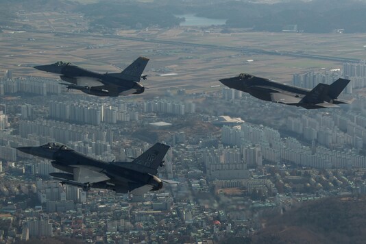 In this file photo, a US Air Force F-35A Lightning II assigned to Hill Air Force Base, Utah, conducts a training flight with F-16 Fighting Falcons assigned to Kunsan Air Base, South Korea over the city of Gunsan, in South Korea. (Image courtesy Josh Rosales/US Air Force/Handout via Reuters) In this file photo, a US Air Force F-35A Lightning II assigned to Hill Air Force Base, Utah, conducts a training flight with F-16 Fighting Falcons assigned to Kunsan Air Base, South Korea over the city of Gunsan, in South Korea. (Image courtesy Josh Rosales/US Air Force/Handout via Reuters)