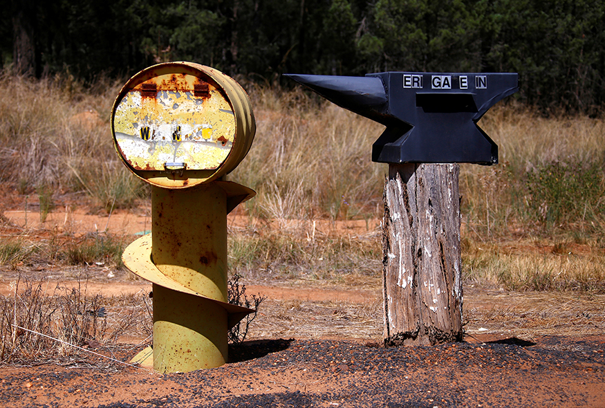 An old oil drum and an anvil have been converted into mailboxes in Australia. (Image: Reuters) An old oil drum and an anvil that have been converted into mailboxes can be seen along a road on the outskirts of the township of Walgett, north-west of Sydney, Australia March 17, 2017. Picture taken March 17, 2017. (Image: Reuters)