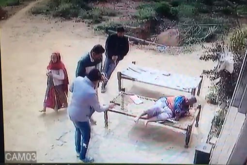 A screen grab from the CCTV footage showing the murder of an elderly woman in Meerut. (Qazi Faraz Ahmed)