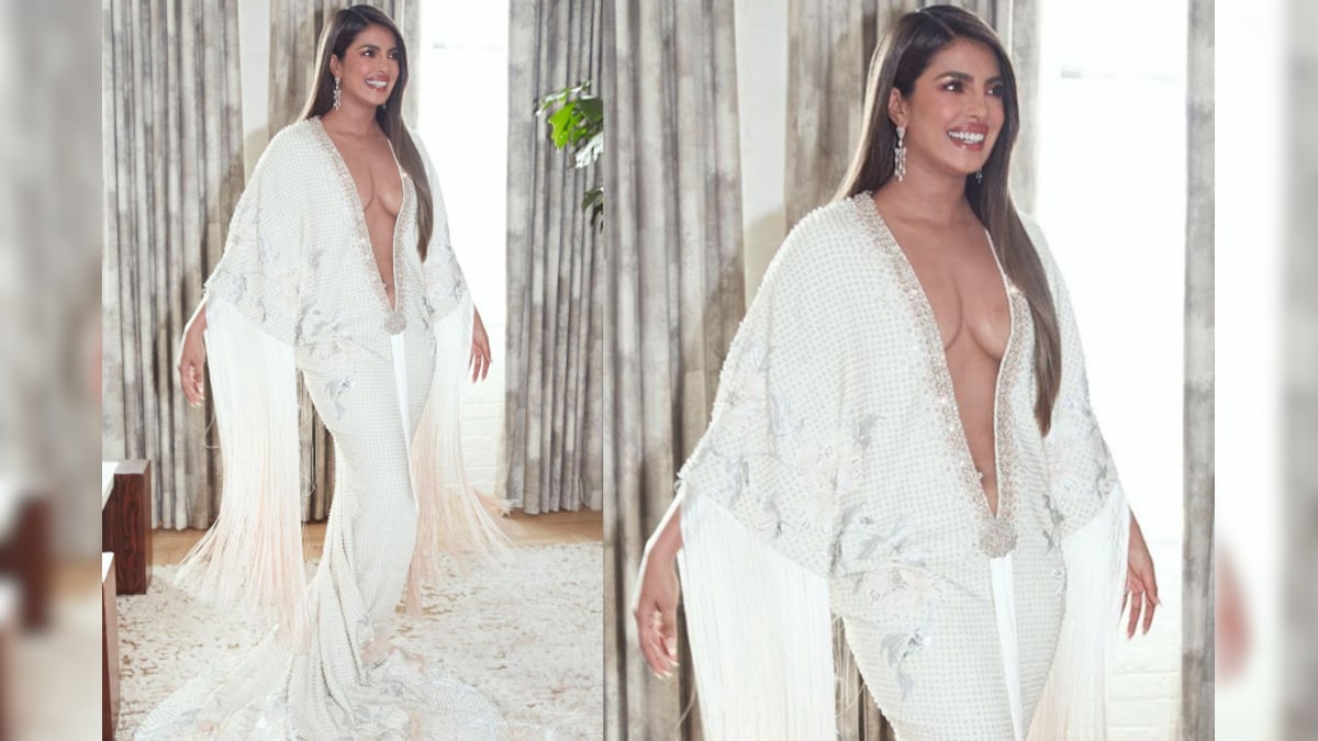 priyanka chopra deep v neck dress Priyanka Chopra Proves Peplum Can Be Glamorous in Two Major Gowns