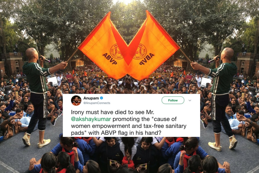 Akshay Kumar Slammed On Twitter For Waving Abvp Flag At Padman Event