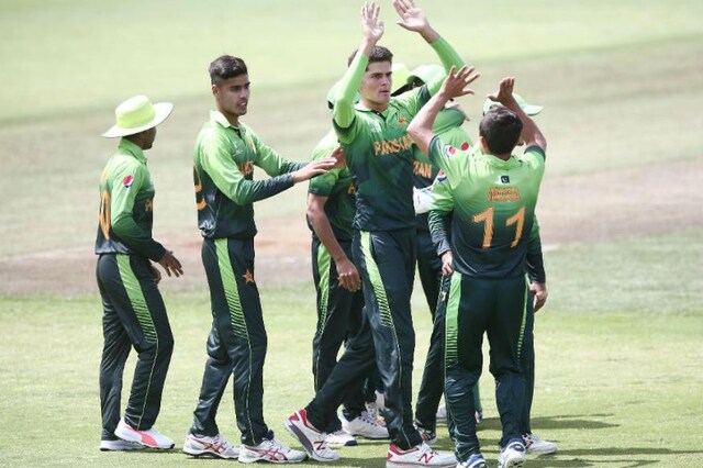Pakistan U-19 team celebrate a wicket. (ICC)