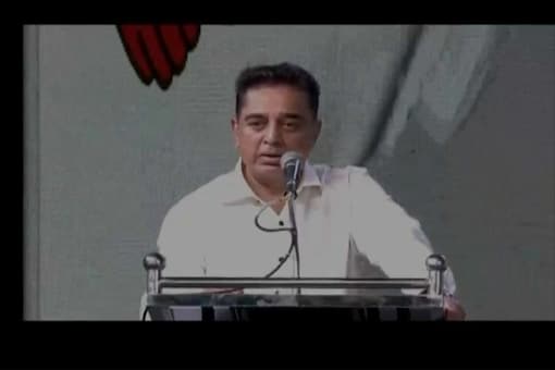 Actor Kamal Haasan announcing the name of his political party in Madurai, Tamil Nadu, on February 21, 2018. 