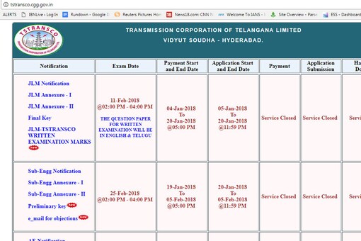 A view of the website of TS TRANSCO.