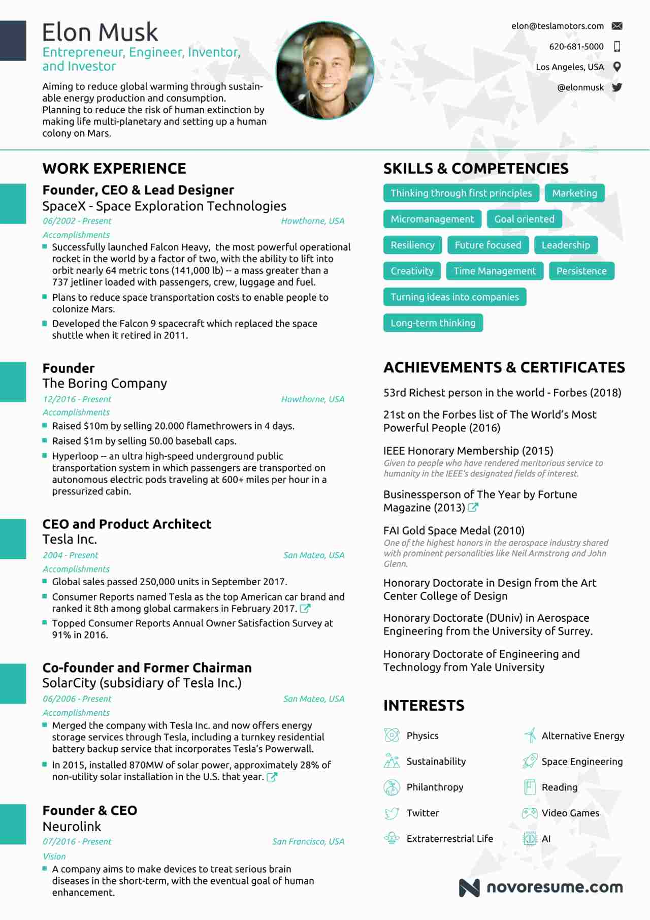 Elon Musk Has a One Page Resume That we All Must Take Inspiration From