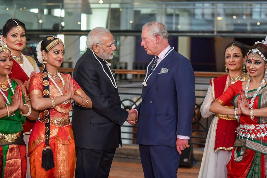 Prime Minister Narendra Modi shakes hands with Prince Charles during a visit to the science museum in London. (Image: PTI)