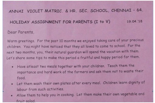 chennai school s holiday assignment goes viral and it is not for students