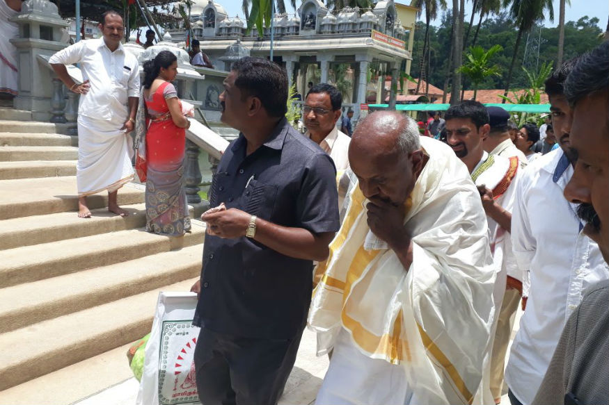Gowda Takes Chopper Ride With Wife to Get Election Forms 'Blessed' at 1,300-Year-Old Mutt