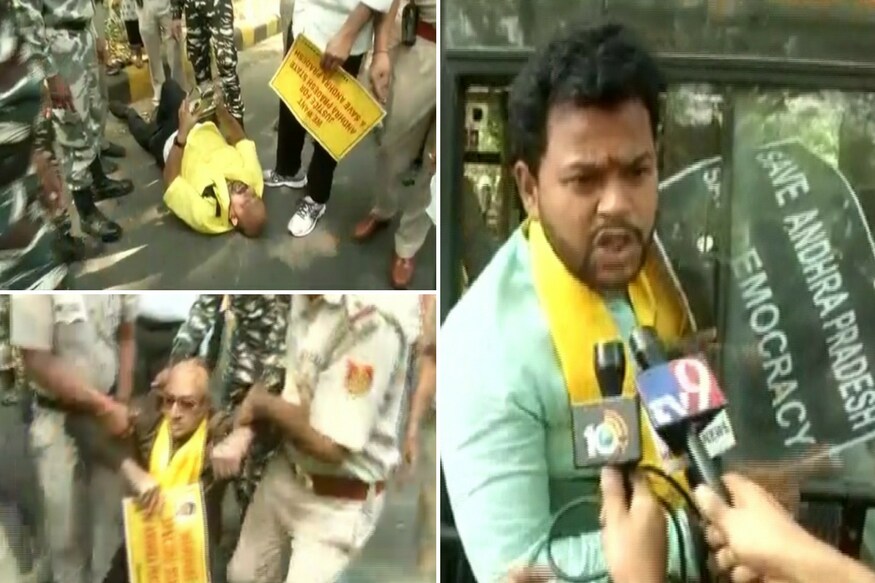 Image result for TDP MP's who protested before Modi's residence taken to the Tughlaq Road Police Station