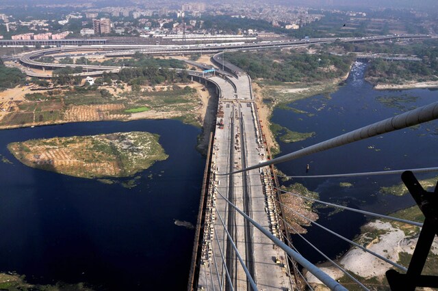 New Delhi: An aerial view of the Delhi's iconic Signature Bridge, in New Delhi, on Tuesday, May 29, 2018. (Image: PTI)