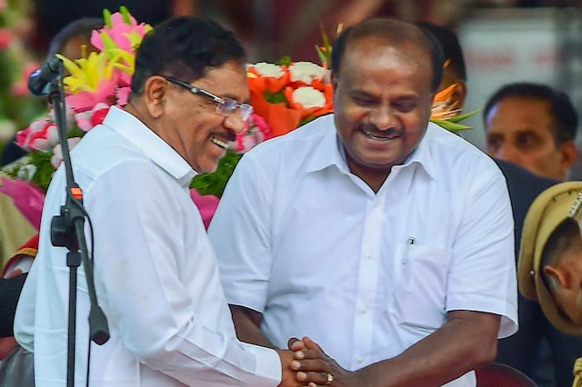 File photo of Karnataka CM HD Kumaraswamy with Deputy CM G Parameshwara. (PTI)