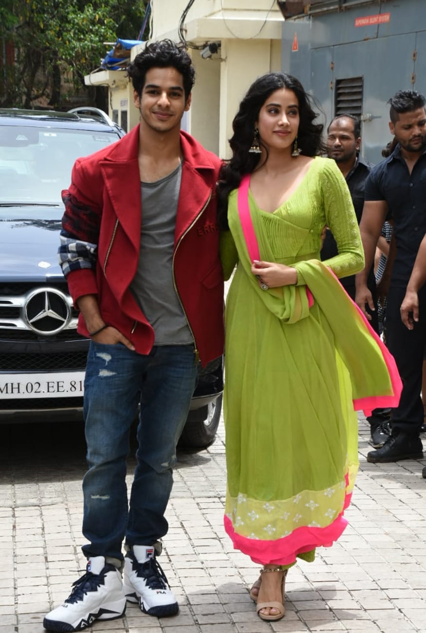 Ishaan Khatter and Janhvi Kapoor arrive for the trailer launch of Bollywood film 'Dhadak' in Mumbai. (Image: Viral Bhayani)