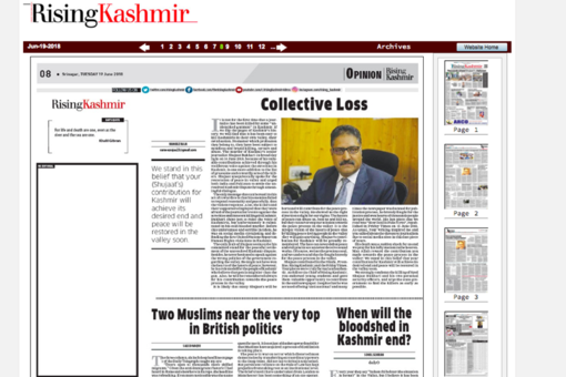 A screenshot of the editorial page of Rising Kashmir
