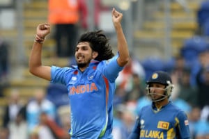 Ishant Sharma celebrates after taking the wicket of Lahiru Thirimanne during the 2013 Champions Trophy semi-final (IMAGE: AFP)