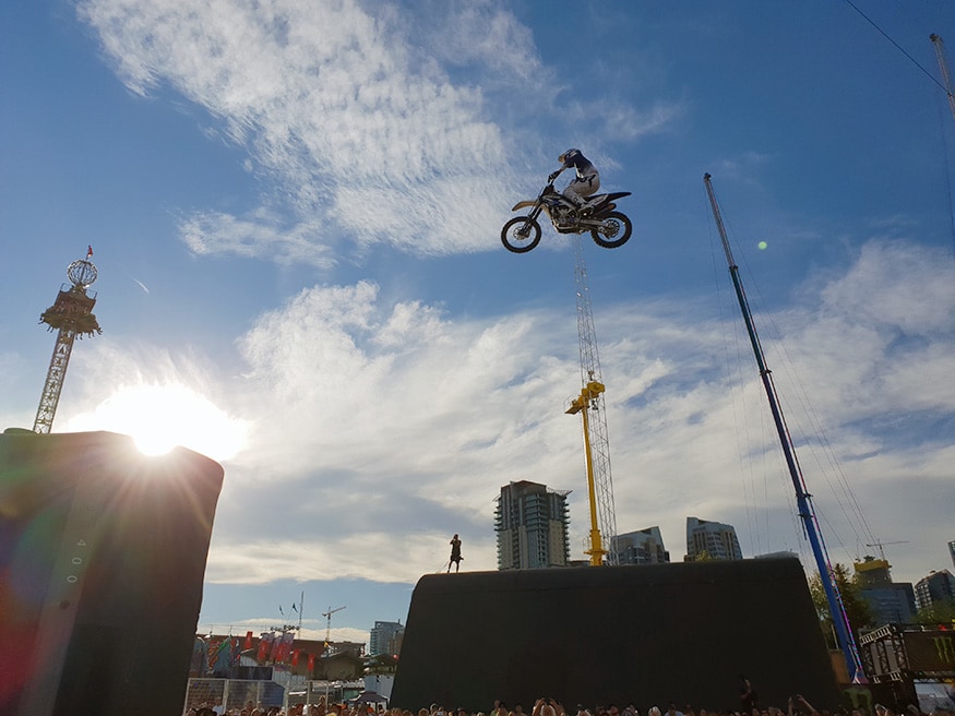 A bike enthusiast displays his skills during 'Stampede' event in Calgary, Canada. (Image: News18/Varun Sharma)