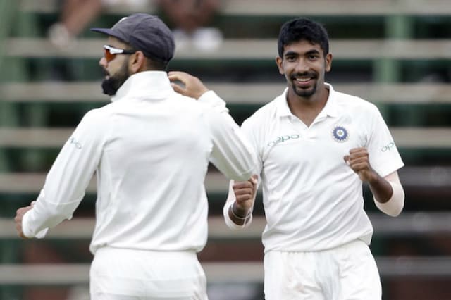 Jasprit Bumrah celebrates after taking a wicket on the fourth day of the Test. (AFP)

