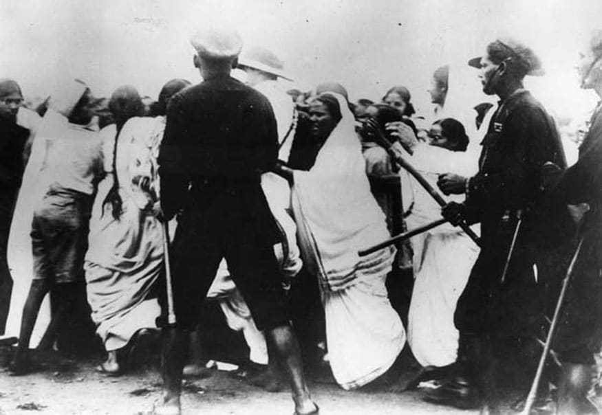 Image result for British Police lathi charge women demonstrators at the Esplanade Maidan in Bombay with lathis.