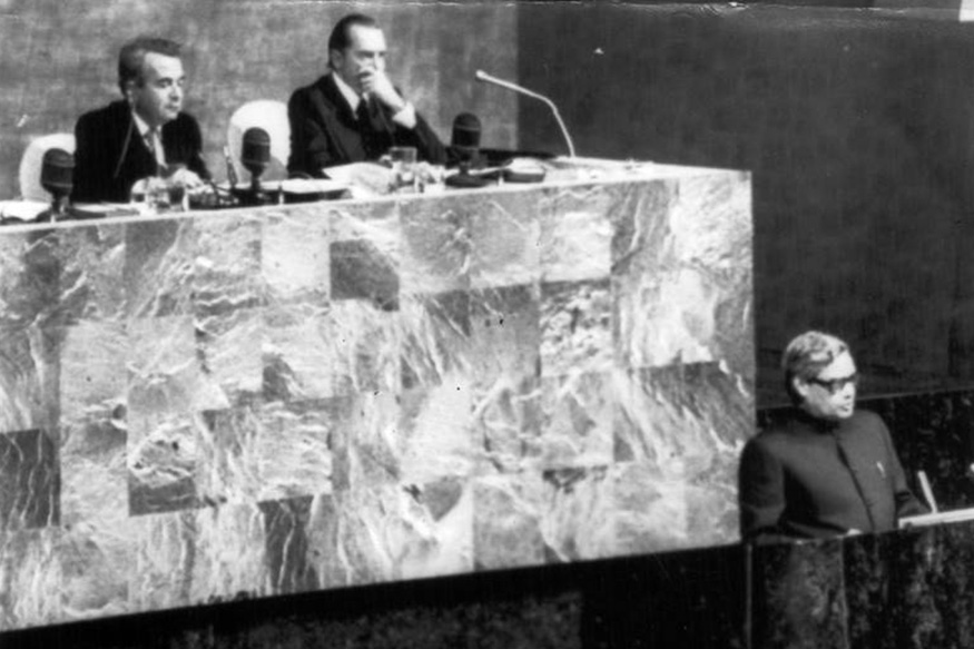  Atal Bihari Vajpayee addressing UN General assembly in 1977. (Photo: AP)