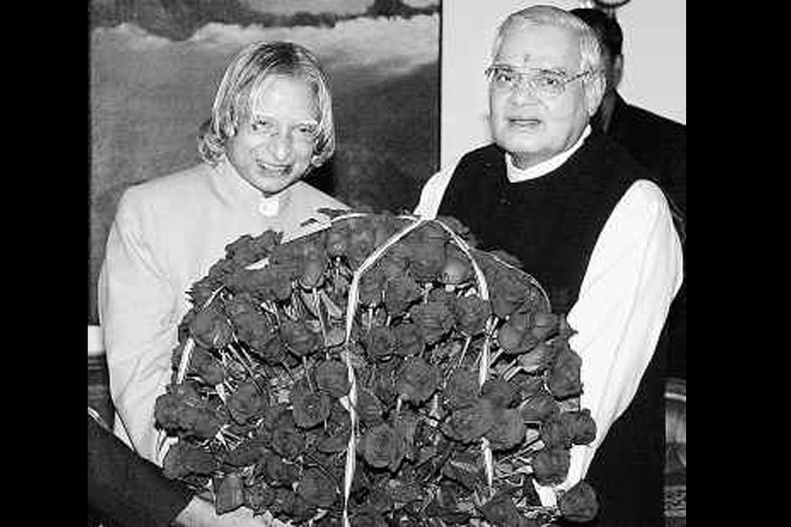  APJ Abdul Kalam, greeting Atal Bihari Vajpayee on his 79th birthday at his residence in New Delhi. (Image: PTI)