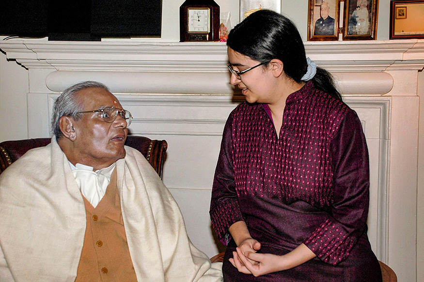  AB Vajpayee with his grand-daughter on his 85th birthday in New Delhi. (Image: PTI)