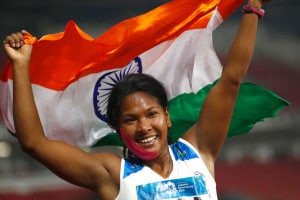 India's Swapna Barman celebrates after winning the heptathlon gold medal during the athletics competition at the 18th Asian Games in Jakarta, Indonesia. (Image: AP)