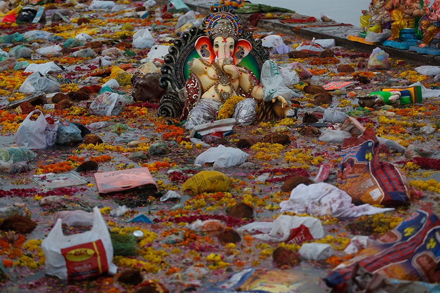 Ganesh Visarjan Aftermath Show Riverbank Littered With Broken Idols