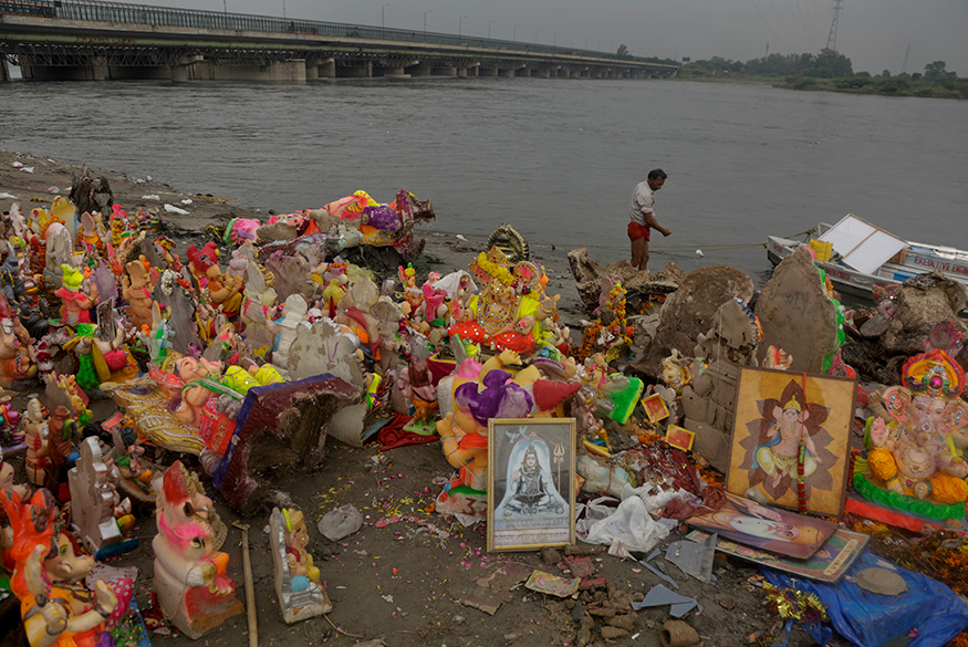 Ganesh Visarjan Aftermath Show Riverbank Littered With Broken Idols