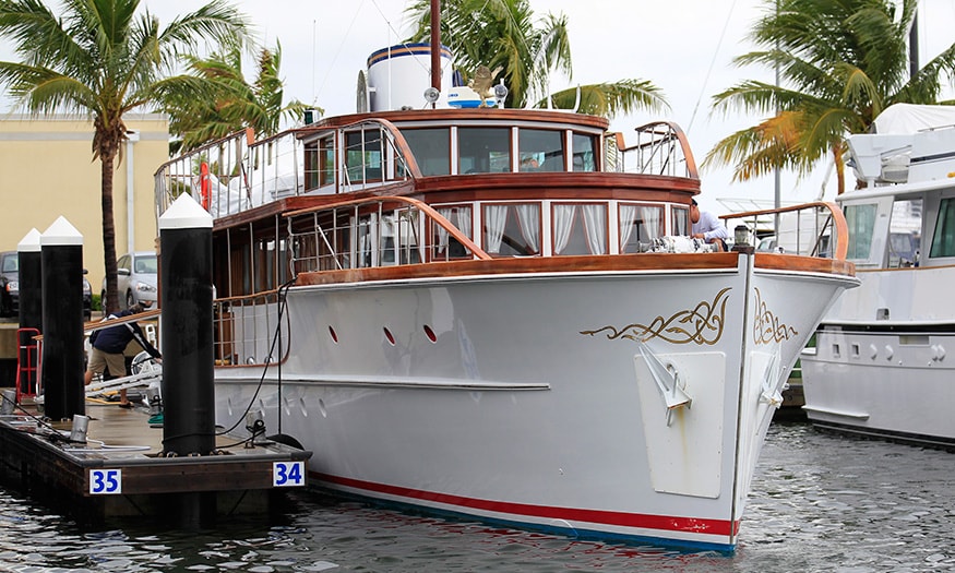 The former presidential yacht, Honey Fitz, is seen docked in West Palm Beach, Florida. The 93-foot wooden motor yacht has been restored to the years when it was used by U.S. President John F. Kennedy. The yacht was used by five U.S. Presidents, Truman, Eisenhower, Kennedy, Johnson and Nixon. (Image: Reuters)