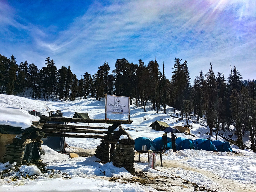 The view of the Kedarkantha Base Camp at 11,250 feet (Image: Sneha Mitra)