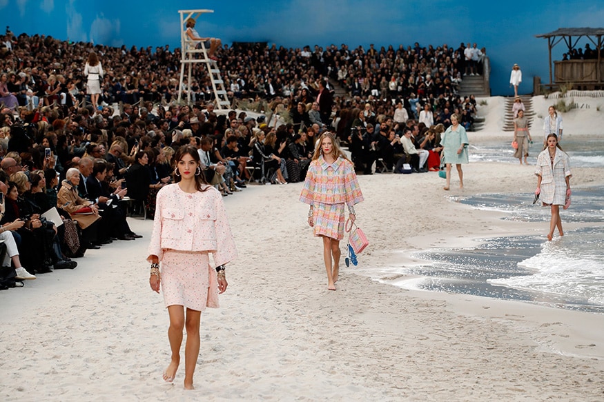 chanel beach dress CHANEL Off Shoulder Sequin Bustier Satin Prom & Formal Dress Rose Gold / 6 USA
