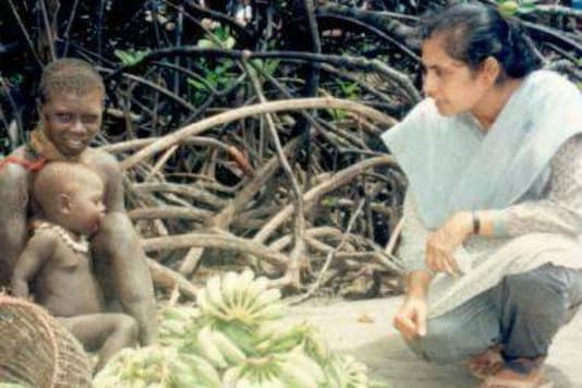 Madhumala Chattopadhyay successfully met the reclusive Sentinelese tribe. (Facebook/ Madhumala Chattopadhyay) Madhumala Chattopadhyay successfully met the reclusive Sentinelese tribe. (Facebook/ Madhumala Chattopadhyay)