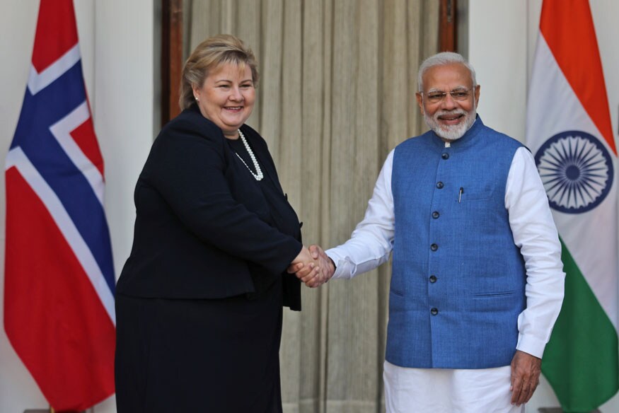Pm Narendra Modi Welcomes Norway Pm Erna Solberg In Delhi