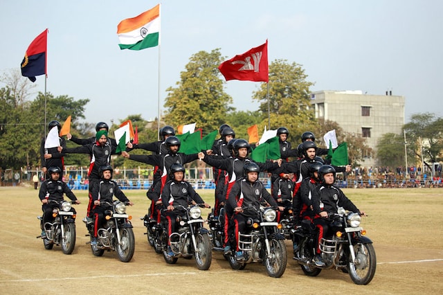 Jammu and Kashmir Police Dare Devils exhibit their skills as they take part in the full dress rehearsal for Republic Day parade in Jammu. (File photo: PTI)
