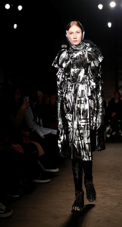 A model presents a creation by Alexandra Moura during the Milan Fashion Week in Milan, Italy, February 25, 2019. REUTERS/Alessandro Garofalo